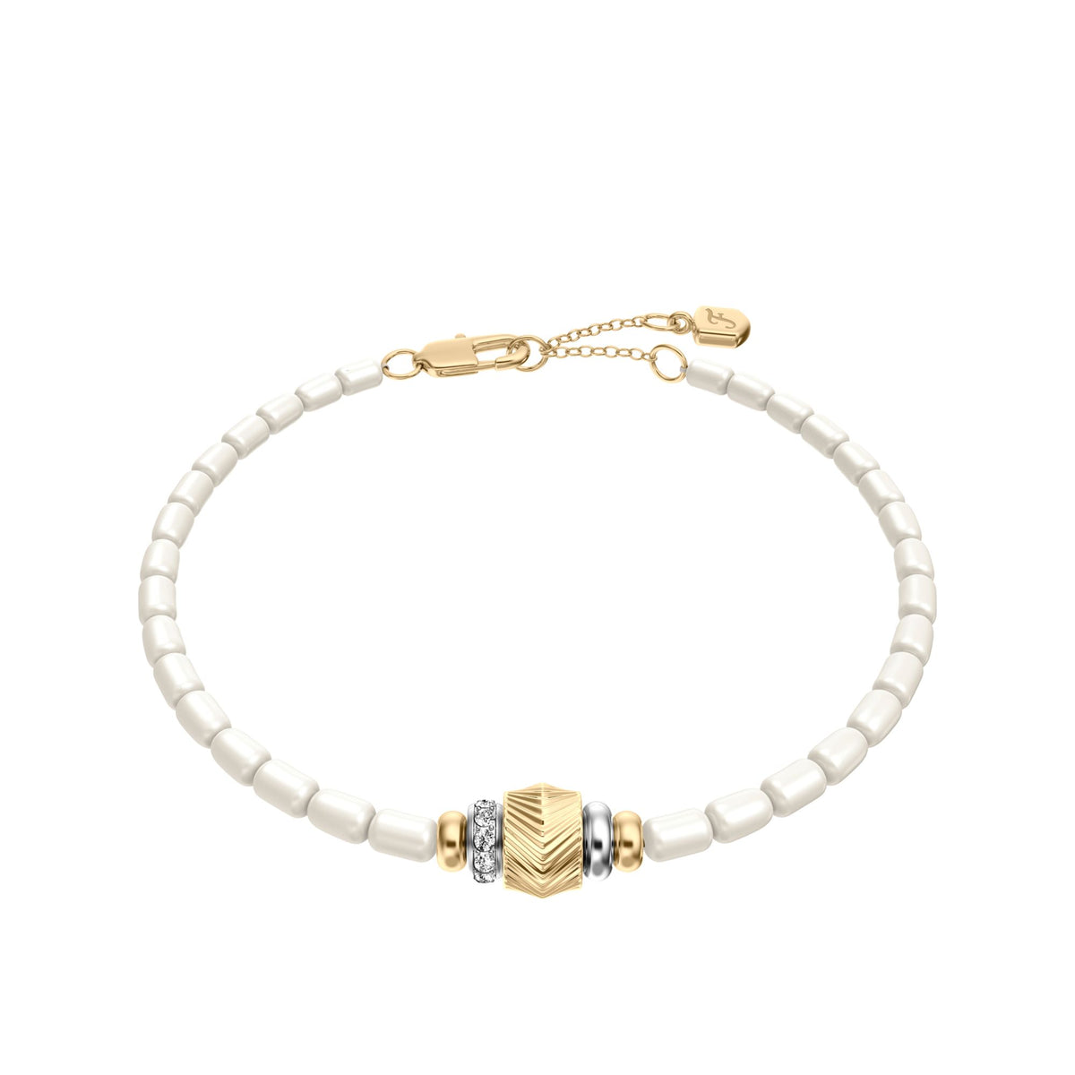 Fossil Women's Harlow Rondelles White Acrylic Pearl Stainless Steel Station Bracelet -  JF04994998