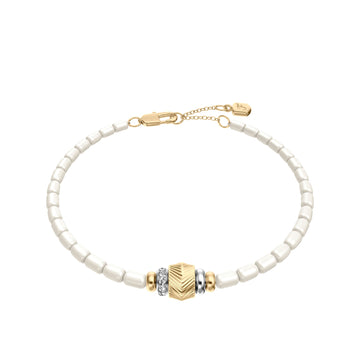 Fossil Women's Harlow Rondelles White Acrylic Pearl Stainless Steel Station Bracelet -  JF04994998