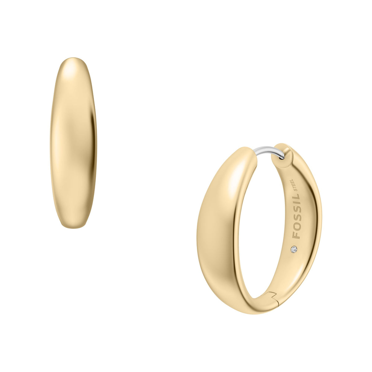 Fossil Women's Ellis Domed Collection Gold-Tone Stainless Steel Hoop Earrings -  JF05002710 (1)