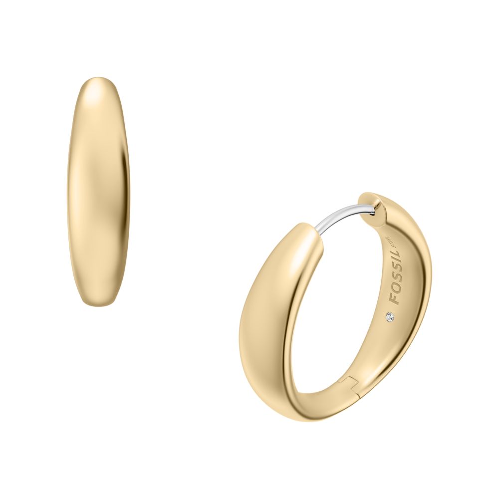 Fossil Women's Ellis Domed Collection Gold-Tone Stainless Steel Hoop Earrings -  JF05002710 (2)