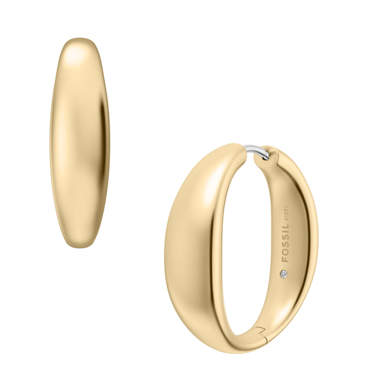 Fossil Women's Ellis Domed Collection Gold-Tone Stainless Steel Hoop Earrings -  JF05003710 (1)
