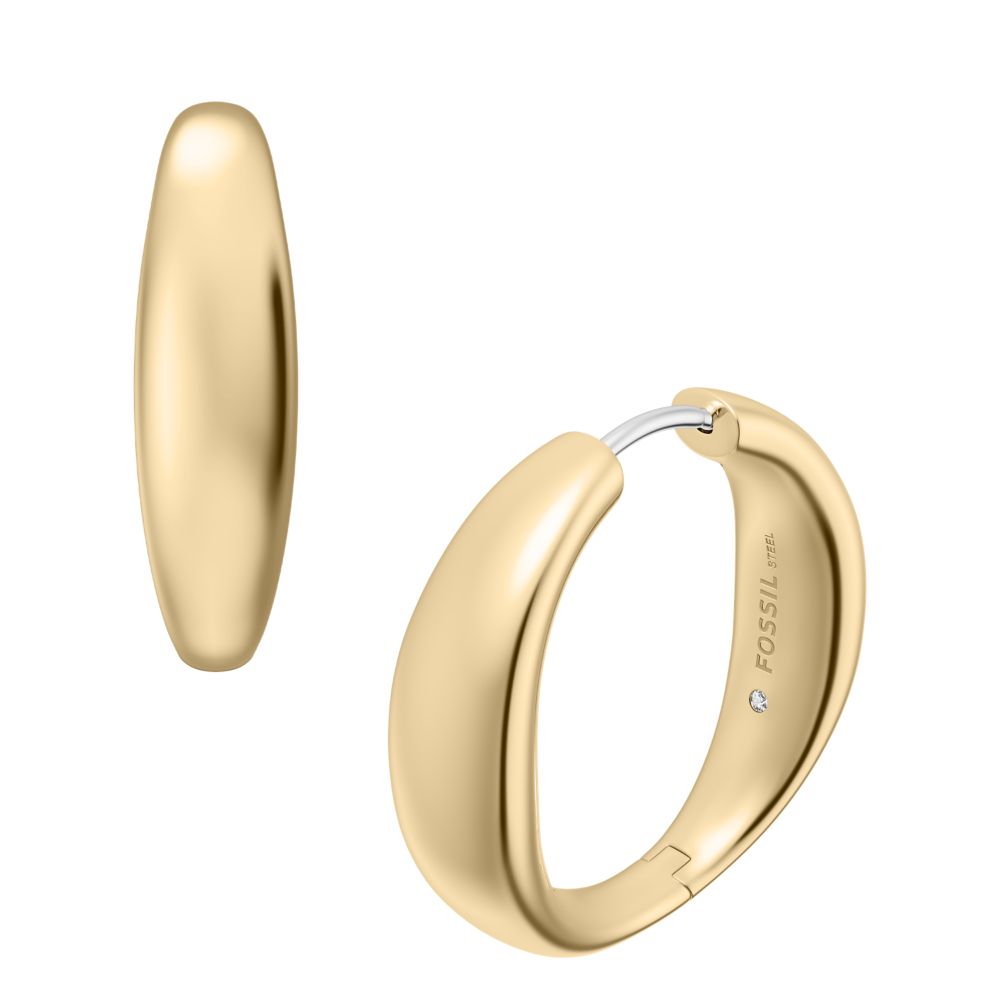 Fossil Women's Ellis Domed Collection Gold-Tone Stainless Steel Hoop Earrings -  JF05003710 (2)
