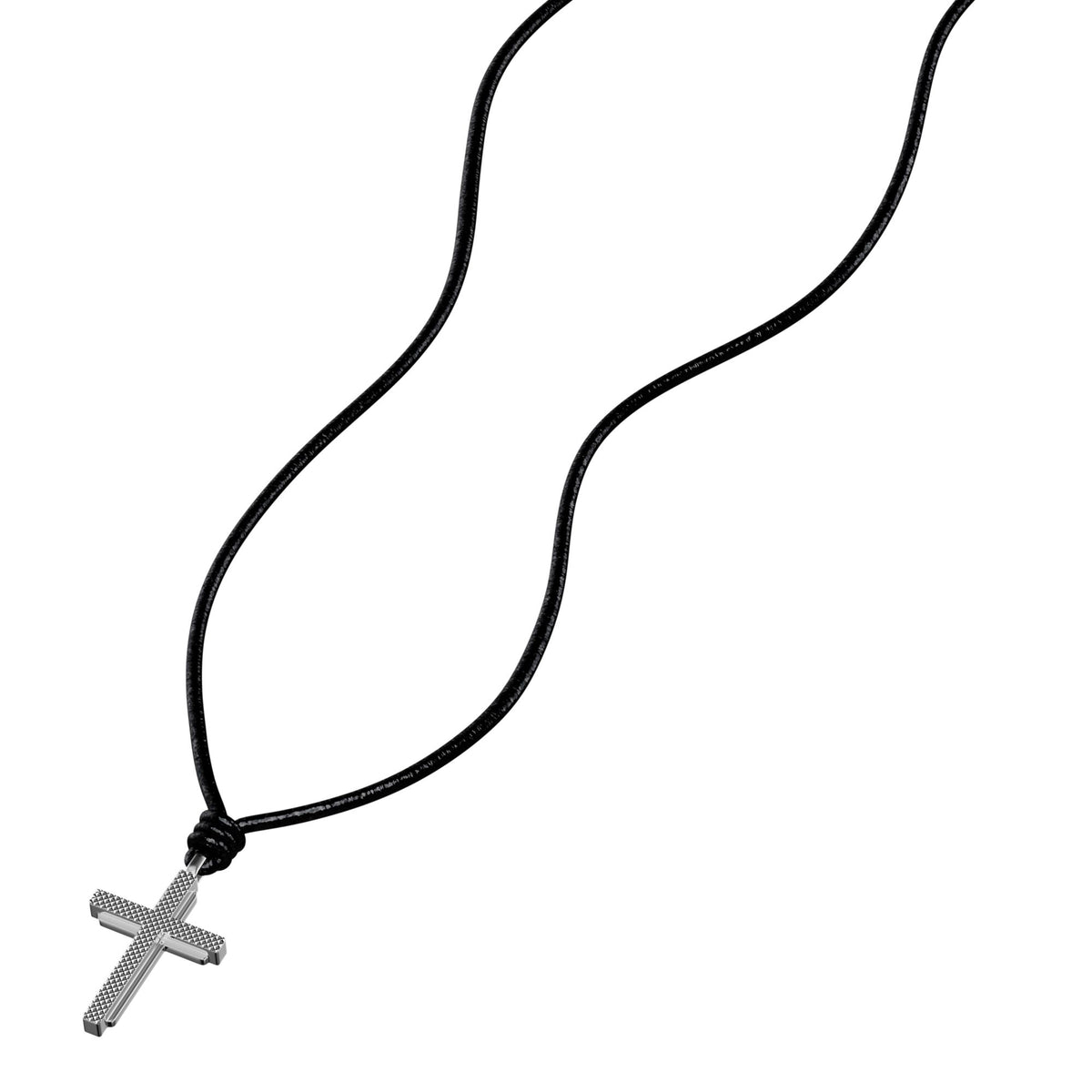 Fossil Men's Machine Black Leather Cross Pendant Necklace -  JF05006040