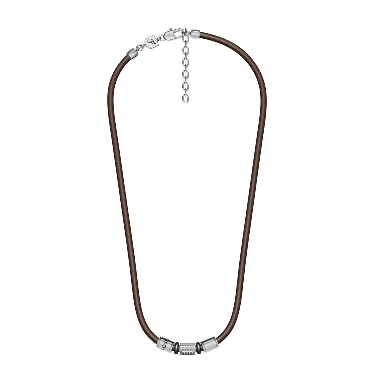 Fossil Men's Machine Rondelles Brown Leather Station Necklace -  JF05007998