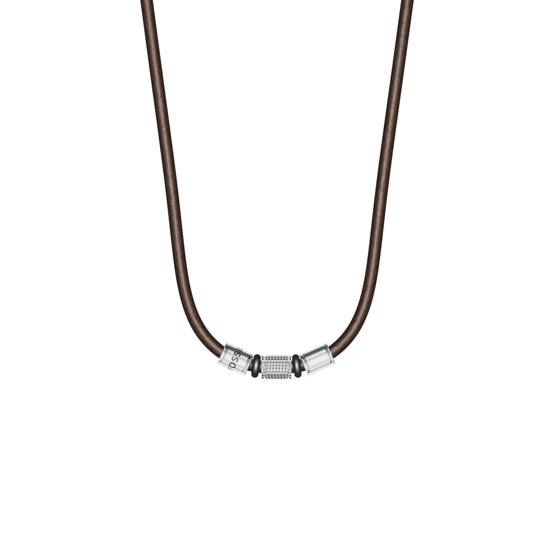 Fossil Men's Machine Rondelles Brown Leather Station Necklace -  JF05007998