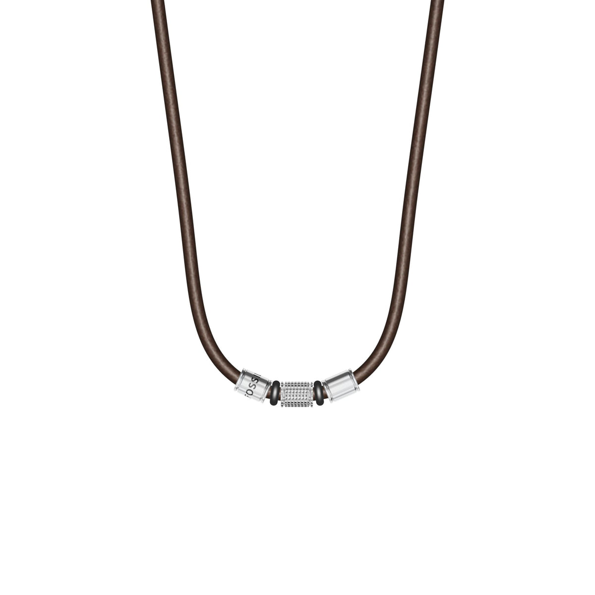 Fossil Men's Machine Rondelles Brown Leather Station Necklace -  JF05007998 (1)