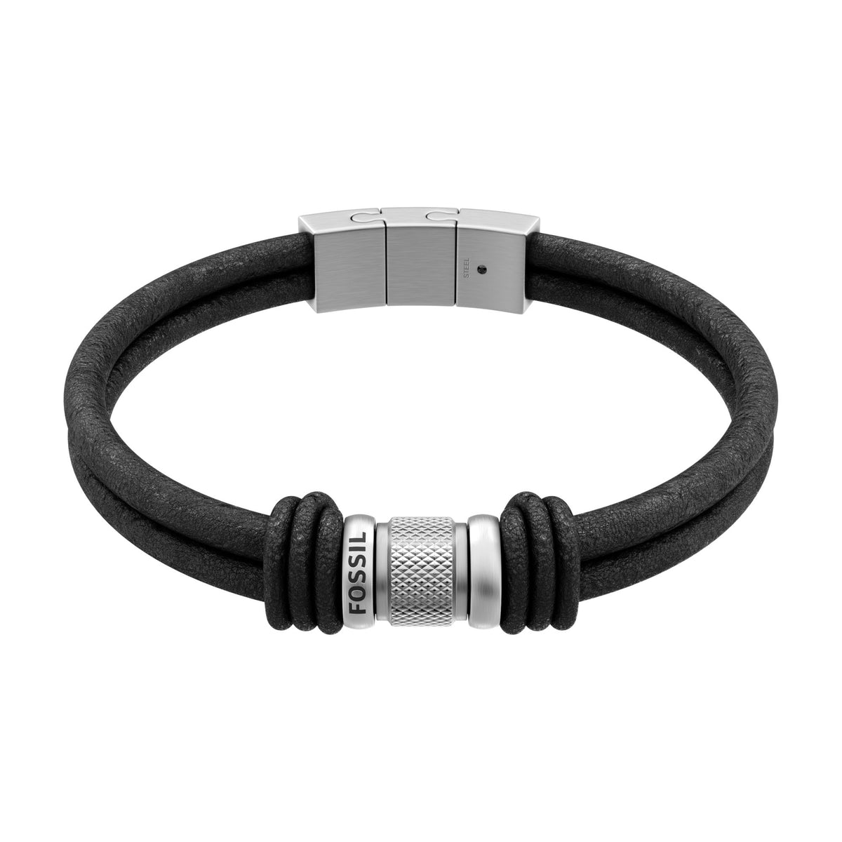 Fossil Men's Machine Rondelles Black Leather Multi-Strand Bracelet -  JF05008040