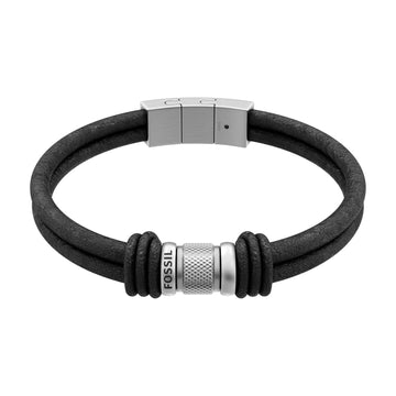 Fossil Men's Machine Rondelles Black Leather Multi-Strand Bracelet -  JF05008040