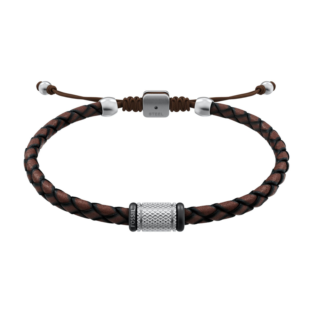 Fossil Men's Machine Rondelles Brown Leather Station Bracelet -  JF05009998
