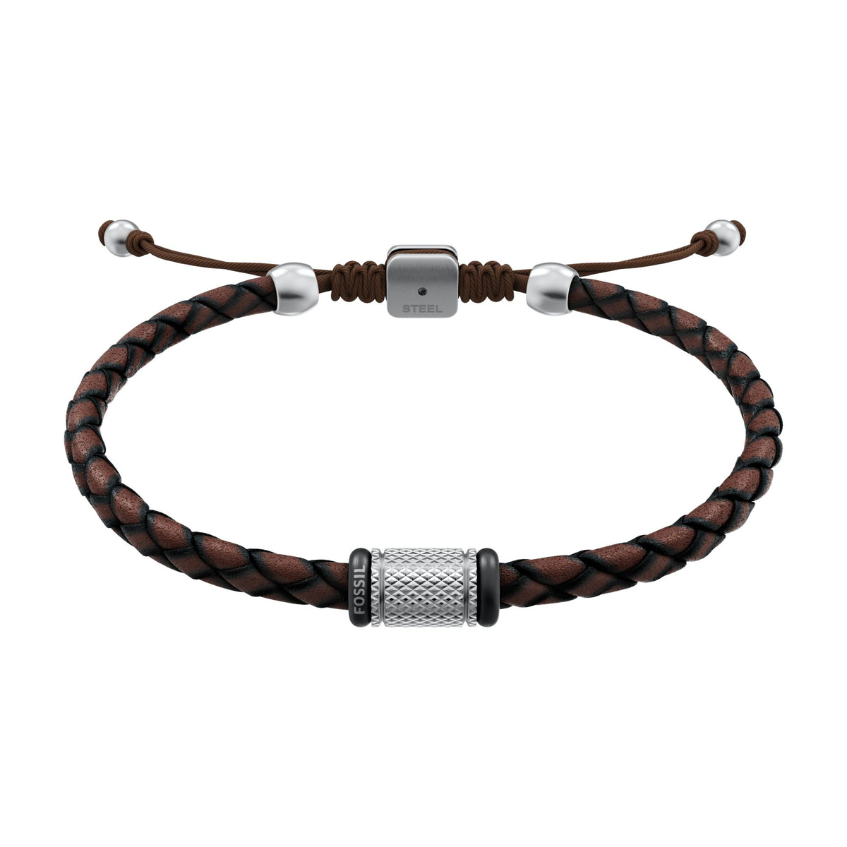 Fossil Men's Machine Rondelles Brown Leather Station Bracelet -  JF05009998