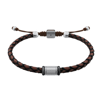 Fossil Men's Machine Rondelles Brown Leather Station Bracelet -  JF05009998