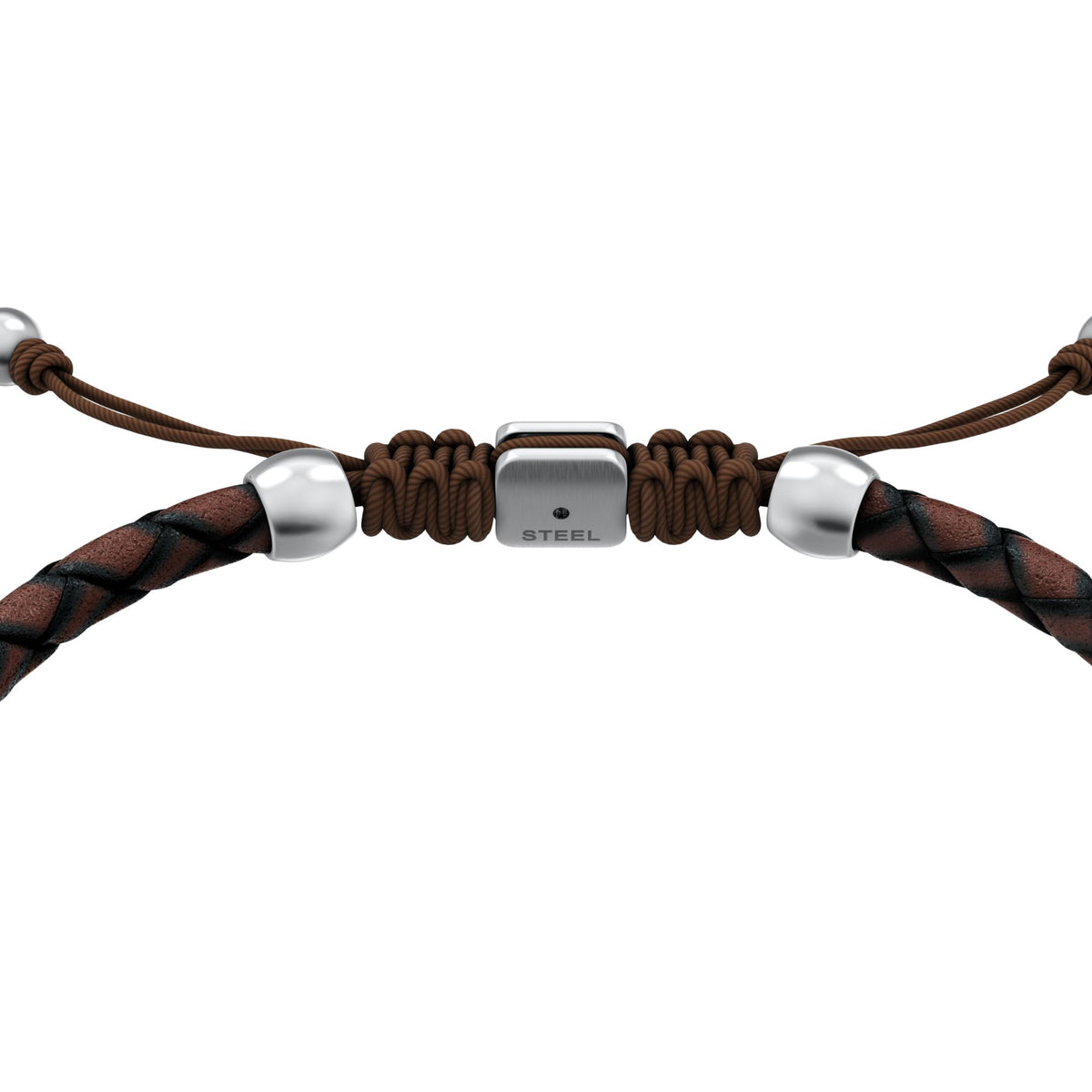 Fossil Men's Everett Enamel Brown Leather Station Bracelet -  JF05022040 (2)
