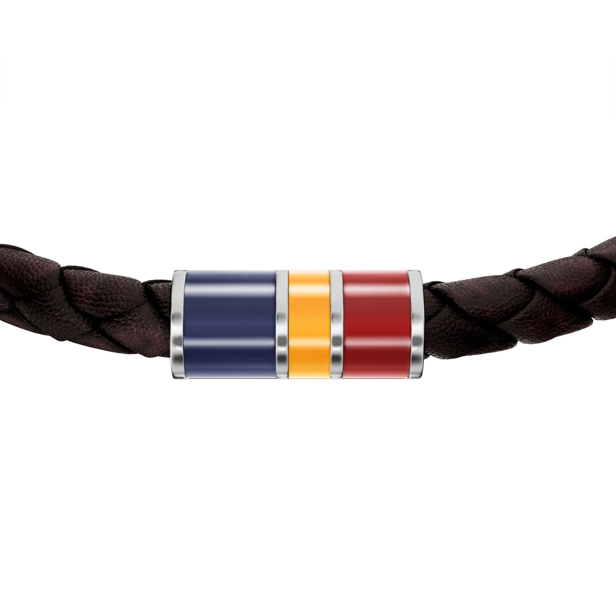 Fossil Men's Everett Enamel Brown Leather Station Bracelet -  JF05023040 (2)