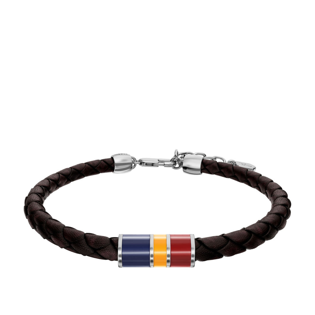 Fossil Men's Everett Enamel Brown Leather Station Bracelet -  JF05023040