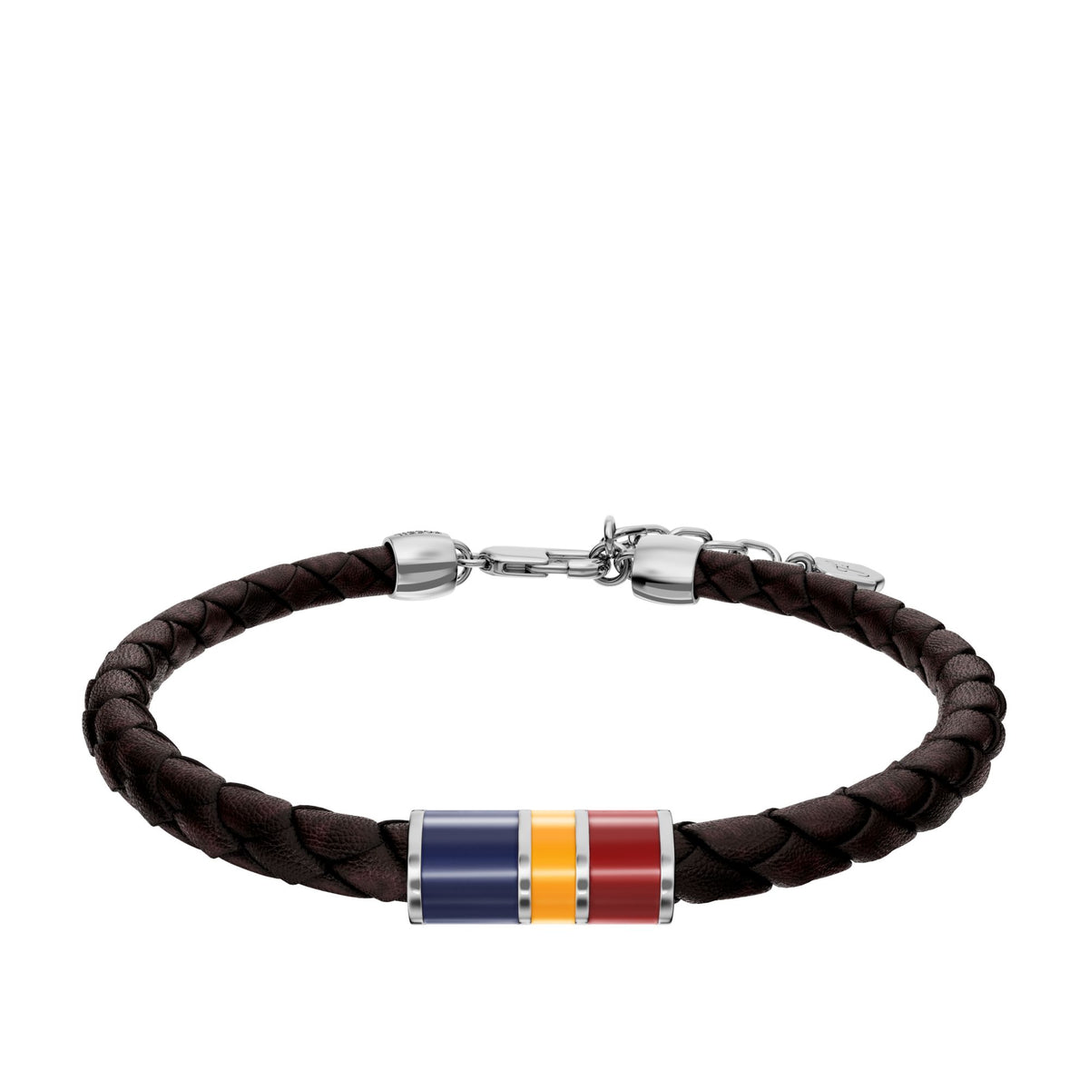 Fossil Men's Everett Enamel Brown Leather Station Bracelet -  JF05023040