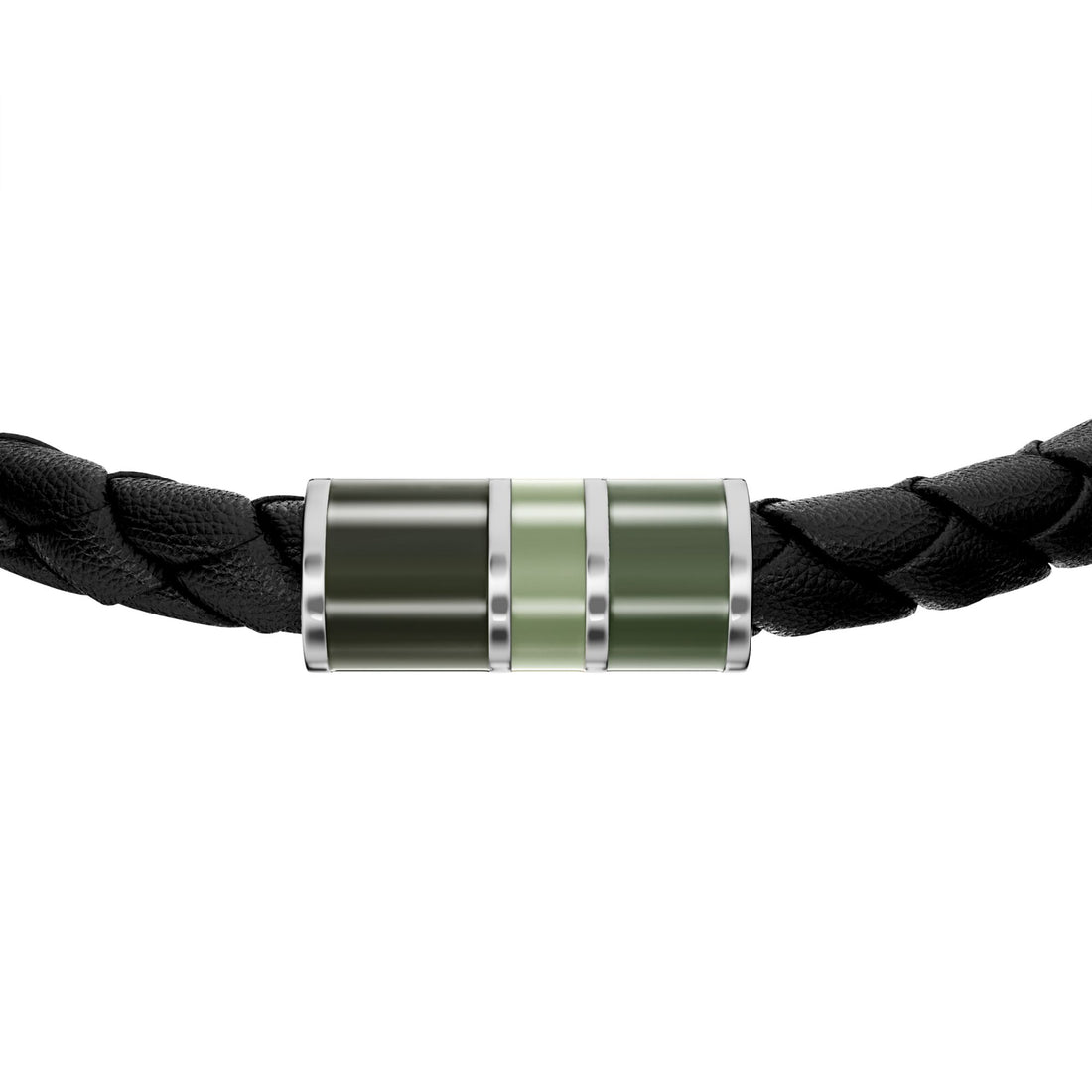 Fossil Men's Everett Enamel Black Leather Station Bracelet -  JF05024040