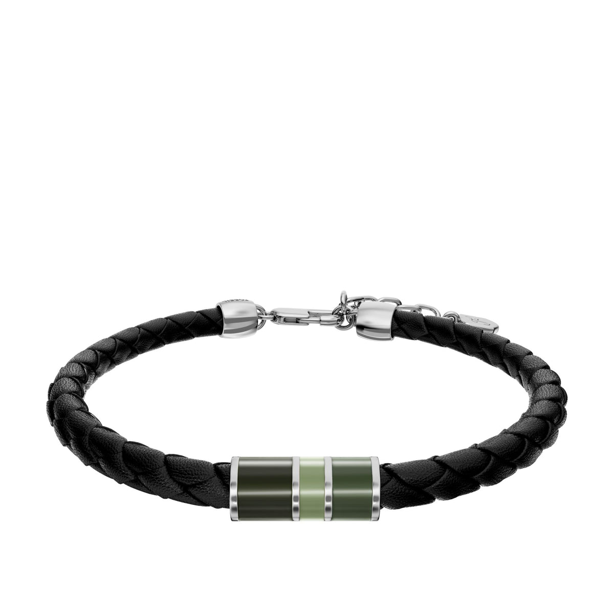 Fossil Men's Everett Enamel Black Leather Station Bracelet -  JF05024040