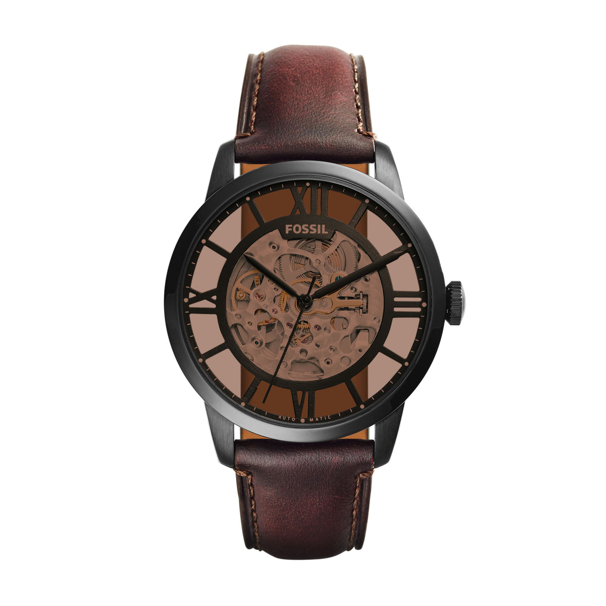 Fossil Townsman 44mm Automatic Dark Brown Leather Watch - ME3098