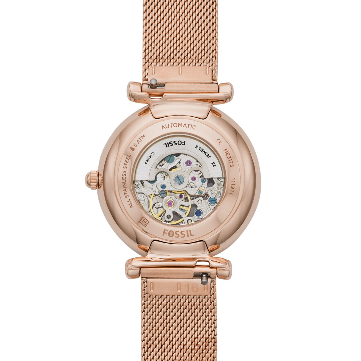 Fossil Carlie 35mm Automatic Rose Gold-Tone Stainless Steel Mesh Watch - ME3175 (3)