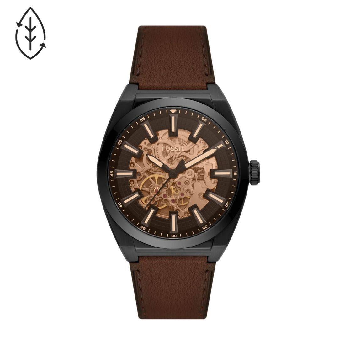 Fossil Everett 42mm Automatic Dark Brown LiteHide™ Leather Watch - ME3207