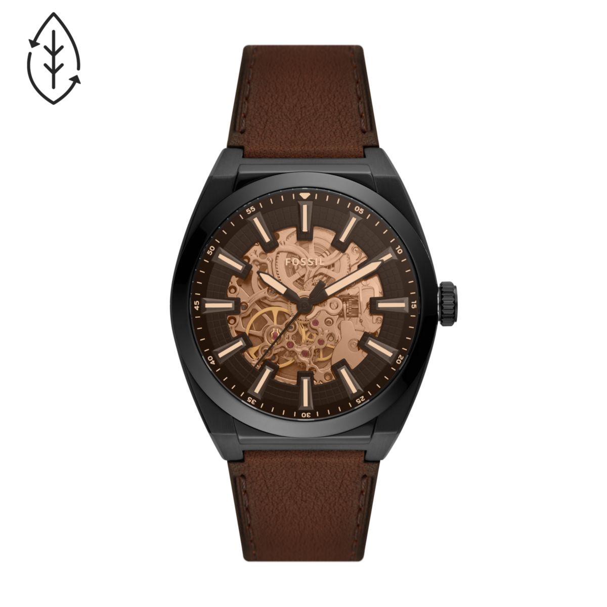 Fossil Everett 42mm Automatic Dark Brown LiteHide™ Leather Watch - ME3207