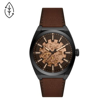 Fossil Everett 42mm Automatic Dark Brown LiteHide™ Leather Watch - ME3207