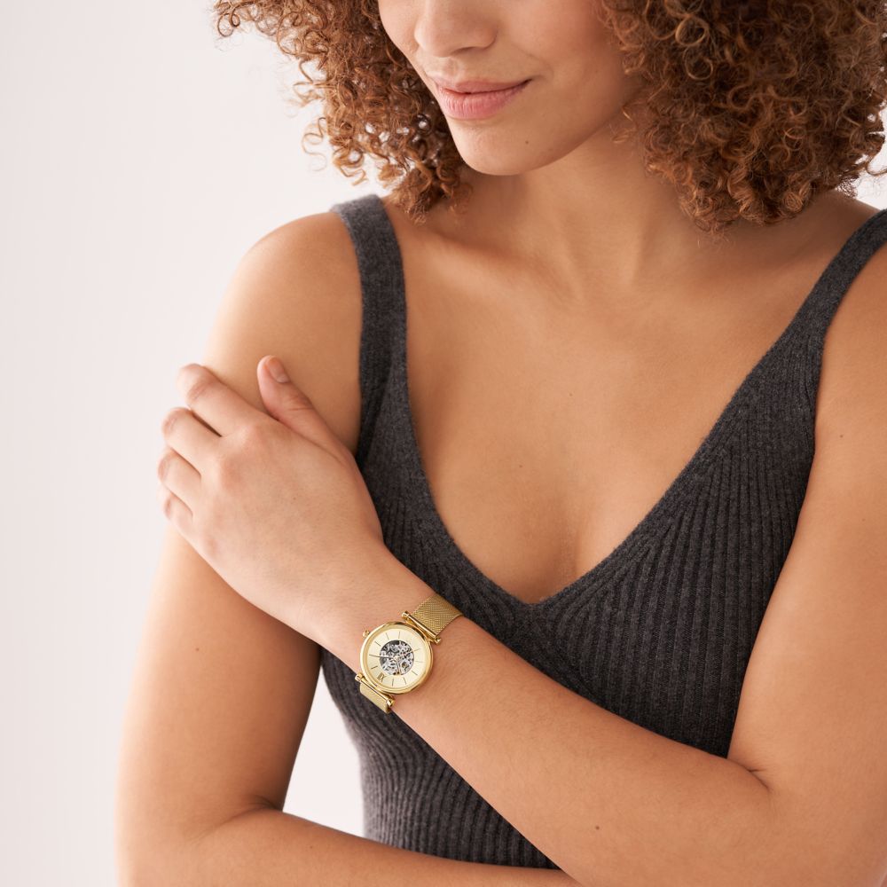 Fossil Carlie 35mm Automatic Gold-Tone Stainless Steel Mesh Watch - ME3250 (3)