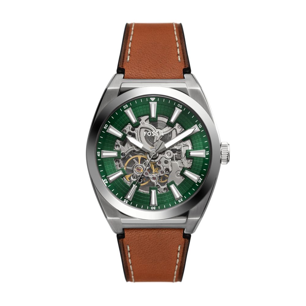 Fossil Everett 42mm Automatic Brown Leather Watch - ME3261