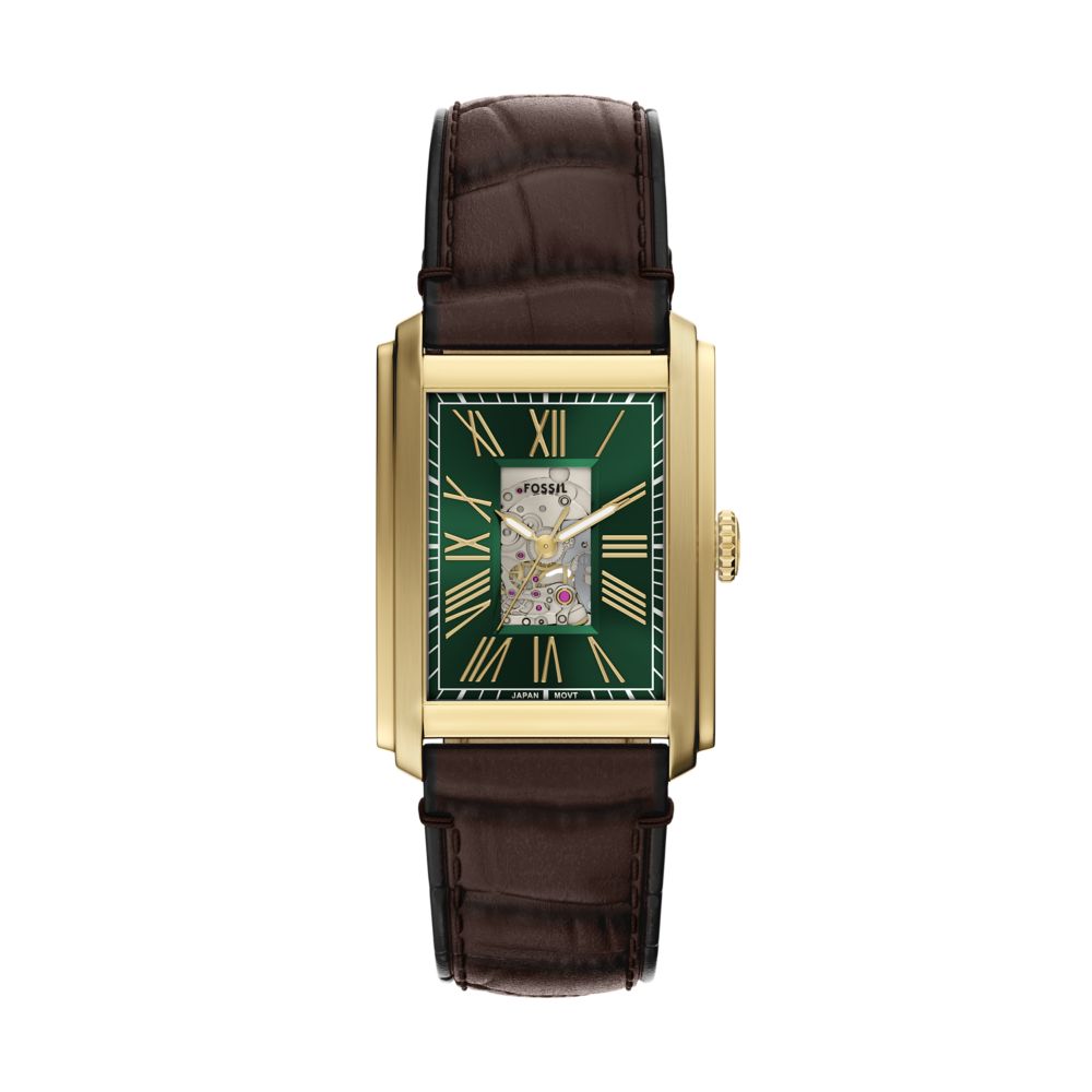 Fossil Carraway 30mm Automatic Brown Croco Leather Watch - ME3271