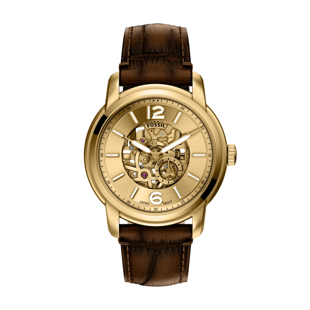 Fossil Heritage 44mm Automatic Brown Croco Leather Watch - ME3279