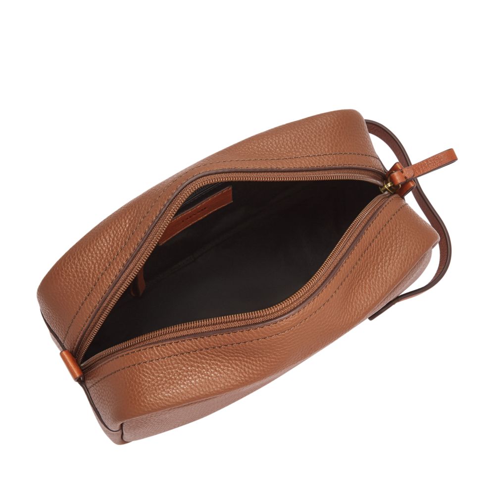 TRAVEL BROWN LEATHER SHAVE KIT (1)